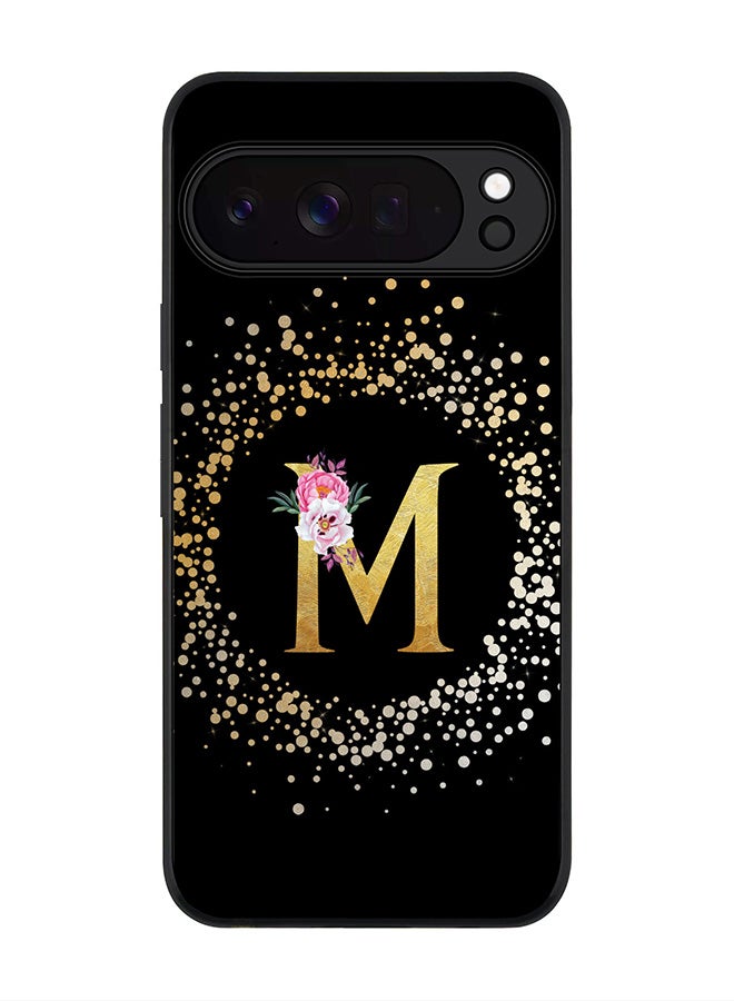For Google Pixel 10 Pro XL Case,Slim fit Camera Protection, Shockproof Thin Phone cover  - Custom Monogram Floral - M ( Black )